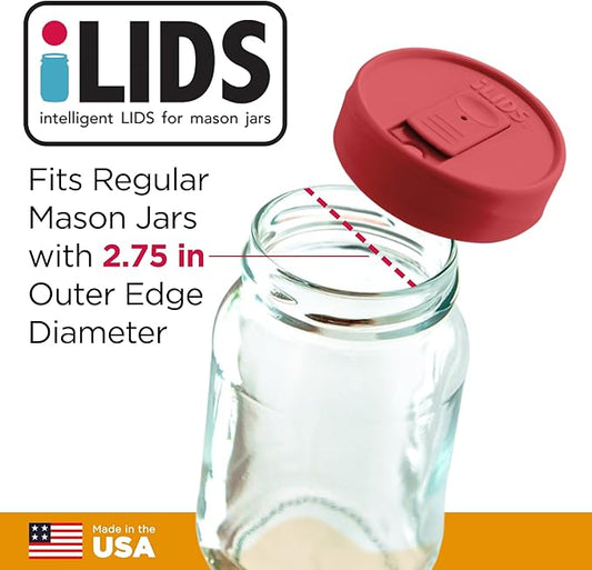 Mason Jar Drink Lid, Regular Mouth, Coral, 2-Pack