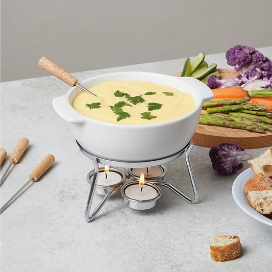 Boska Cheese Fondue Party Set - Fondue Pot Set Microwave Safe Ceramic Hot Pot Chocolate Fountain Snack - Wedding Registry Items Small Kitchen Appliances for up to 4 Persons
