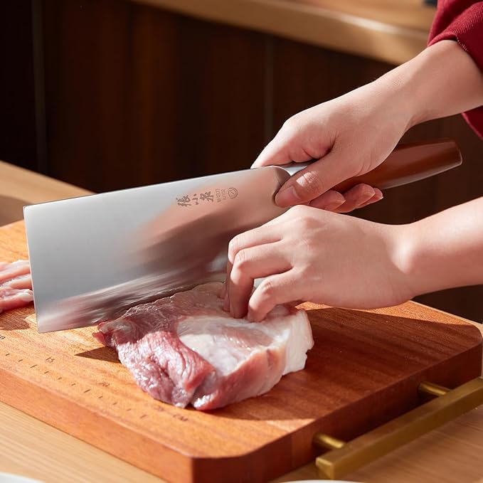 ZHANG XIAO QUAN SINCE 1628 7 "Cleaver Knife, 40Cr13 Meat Cleaver Chinese Chopper Slicing Knife with Stainless Steel Handle