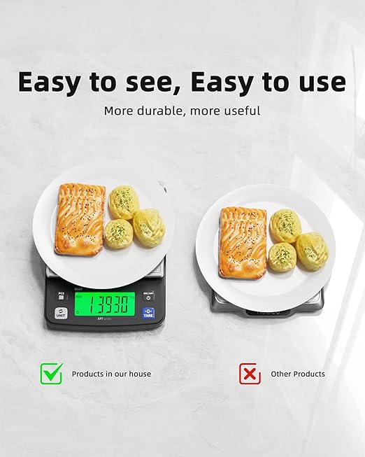 Polit Digital Food Scale KPT EVO 13lb/6kg|Rechargeable Kitchen Scale with LCD Display & Stainless Steel Top|0.5g/0.02oz Accuracy Baking Scale for Cooking, Counting, and Measuring Grams & Ounces