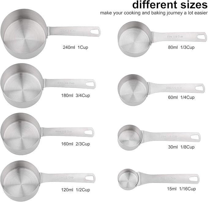 Measuring Cups Set, 18/8 Stainless Steel Measuring Cups for Dry & Liquid, Metal Measure Cups With Bonus Magnetic Conversion Chart for Kitchen & Baking