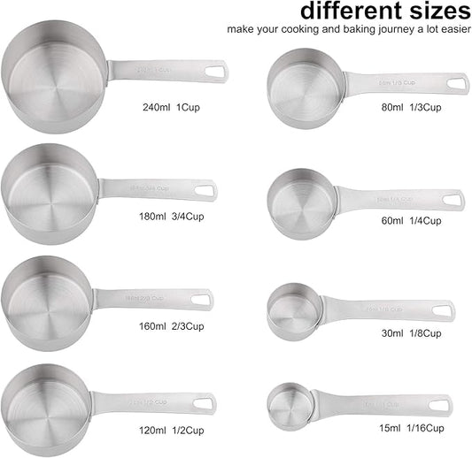 Measuring Cups Set, 18/8 Stainless Steel Measuring Cups for Dry & Liquid, Metal Measure Cups With Bonus Magnetic Conversion Chart for Kitchen & Baking