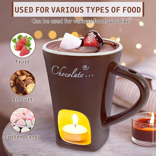 Chocolate Melting Mug Cheese Candy Mini Fondue Pot With Forks (Brown)