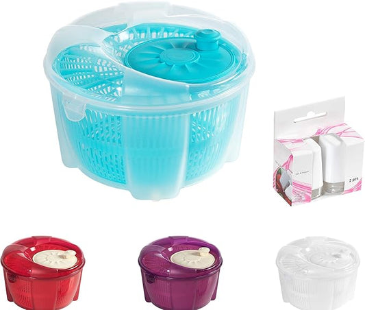 Mabel Home Salad Spinner, Salad Tosser and Mixer, 5,5 Quart, Vegetable Spinner -EXTRA Salt&Pepper Shaker inc. (Blue)