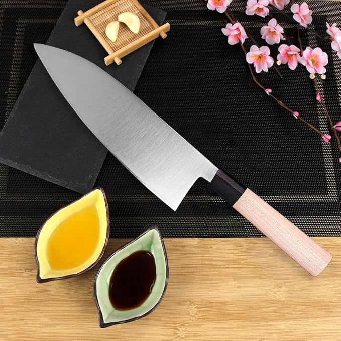 WILDMOK 7 Inch Deba Knife - Asian Usuba Salmon Sashimi Knife with German Stainless Steel Blade & Traditional Wooden Handle