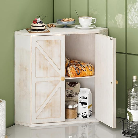 Corner Bread Box for Kitchen Counter Double Layer Bamboo Bread Storage Container Large Capacity Bread Storage Bin Farmhouse Breadbox Organizer