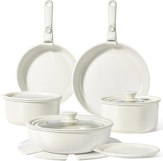 GiPP Ceramic Pots and Pans Set Non Stick, Nonstick Detachable Handle Cookware Sets, Healthy Non Toxic PFAS PFOA & PTFE Free, Dishwasher &Oven Safe, Induction Kitchen Pot and Pan, 15 Piece Cream
