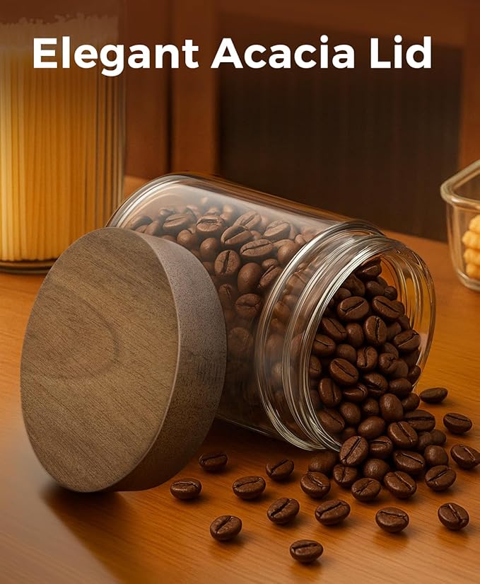 16oz 6 Pack Overnight Oats Containers with Lids, Glass Mason Jars with Acacia Wood Airtight Lids, Wide Mouth Meal Prep Storage Jars for Yogurt, Chia Pudding, Salad, Parfait, Snacks, Spice