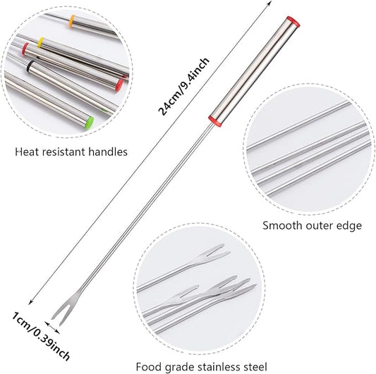 12PCS 9.5 Inch Color-Coded Stainless Steel Fondue Forks, Cheese Fondue Fork Stainless Steel Fruit Fondue Cheese with Heat-blocking Handle for Chocolate Fountain Cheese