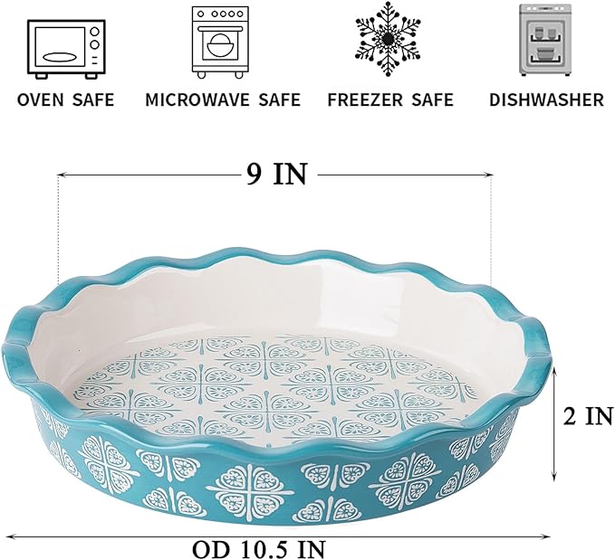 Wisenvoy Pie Pan Ceramic Pie Dish Blue Pie Plate Porcelain Deep Dish Pie Pan Non-Stick Pie Pans