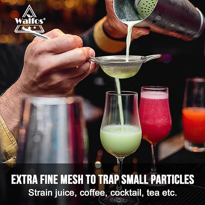 Walfos Mini Fine Mesh Tea Strainer, Stainless Steel Small Sifter with Sturdy Handle, 2.7 Inch Kitchen Metal Sieve for Tea, Coffee, Cocktail, Juice, Sugar and Spices