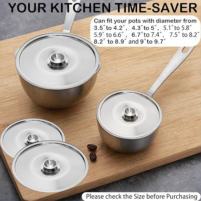 Stainless Steel Cover Bowl 7.1in Universal Lid for Pots Pans and Skillet, Small Frying Pan Lid with Handle for Pot Lid, 18cm