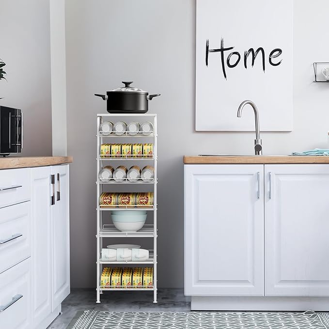 smusei Water Bottle Organizer 7 Tier Free Standing Bottled Water Storage Rack Metal Wire Water Bottle Holder Rack Large Capacity Soda Beverage Drink Stand Shelf for Pantry Kitchen Office, White