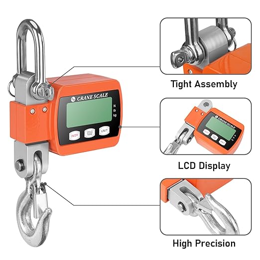 RoMech 1100lb Digital Hanging Scale with Cast Aluminum Case, Handheld 500Kg Mini Crane Scale with Hooks for Farm Hunting Outdoor (Orange, 1100lbs)
