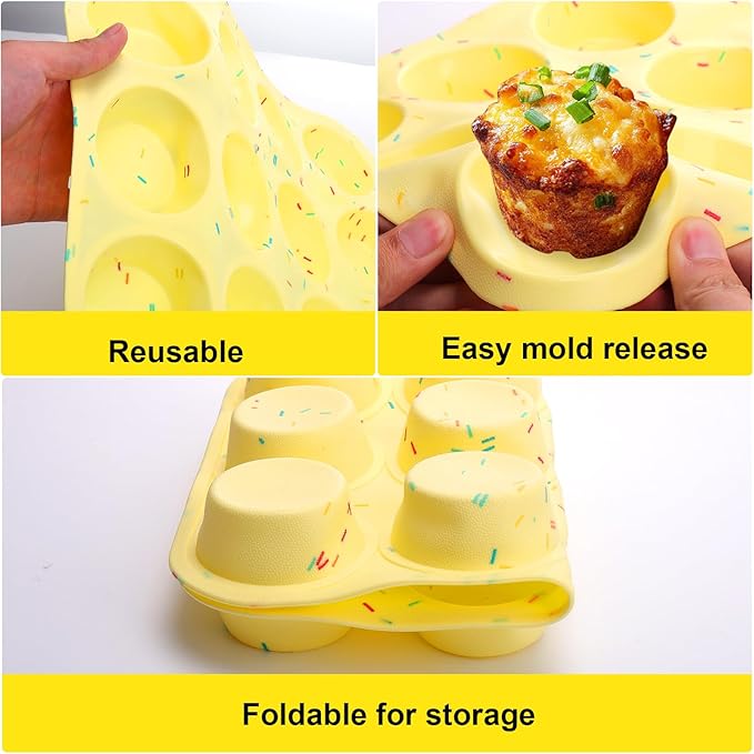 12 Cup Silicone Egg Bite Molds, 2PCS Nonstick Cupcake Pan Molds for Making Tarts, Mini Cheesecakes & Meatloaf