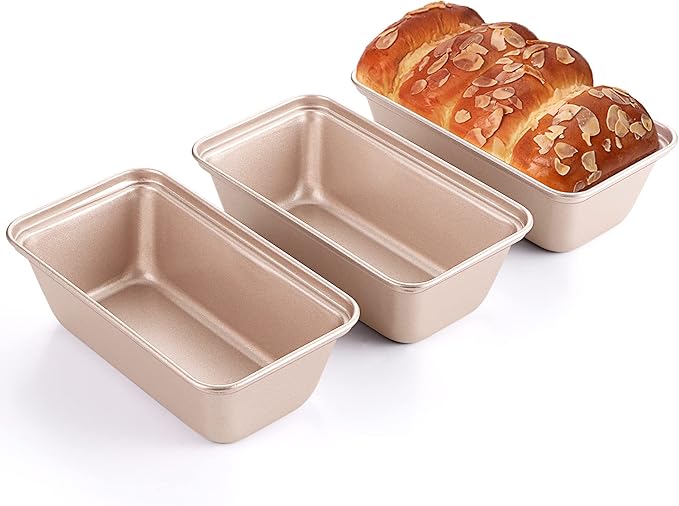 HONGBAKE Mini Loaf Pan for Baking Bread, Nonstick Small Banana Bread Tins Set of 3, 6 x 3.3 x 2 In Tiny Carbon Steel Meatloaf Pan - Rose Gold
