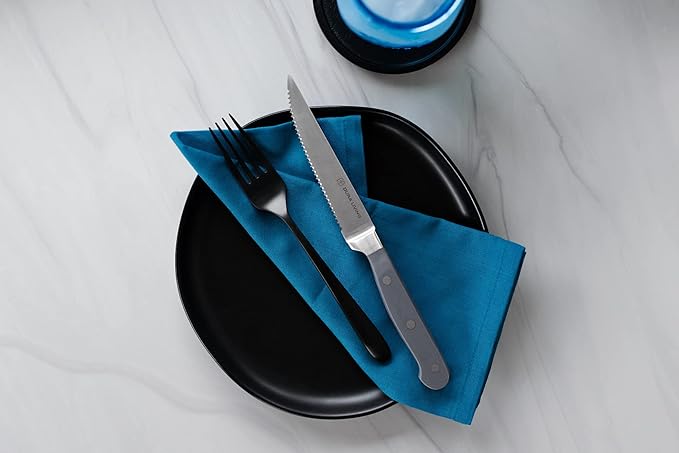 Premium 4-Piece Steak Knife Set – Sharp Serrated Blades, Forged High Carbon Stainless Steel, Full Tang, Ergonomic Handle, Elegant Gray Finish – Ideal for Dining & Entertaining