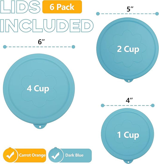 1 Cup 2 Cup 4 Cup Round Silicone Replacement Lids for Pyrex 7202-PC, 7200-PC, 7201-PC Glass Bowls, 6 Pack, Microwave & Dishwasher & Freezer Safe (Container not Included)
