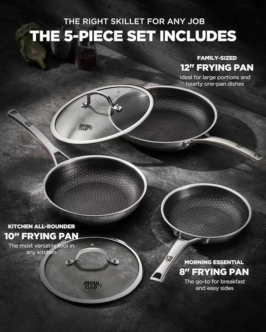 Non Stick Frying Pans, 8+10+12 inch with 2 Lid, Hybrid Frying Pans Set Nonstick,non stick Skillets Stainless Steel, Dishwasher & Oven-Safe, Induction Compatible Cooking Pan, PFOA Free Cookware