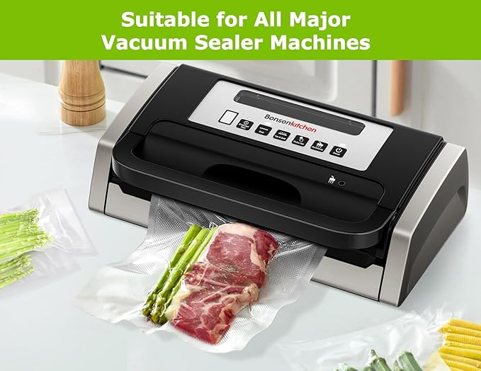 Bonsenkitchen Precut Vacuum Sealer Bags, 20 Gallon 11" x 16"+ 80 Quart 8" x 12"+ 50 Pint 6" x 10", Commercial Grade, BPA Free, Food Sealer Bags for Vac Storage, Meal Prep or Sous Vide Cooking, VB15