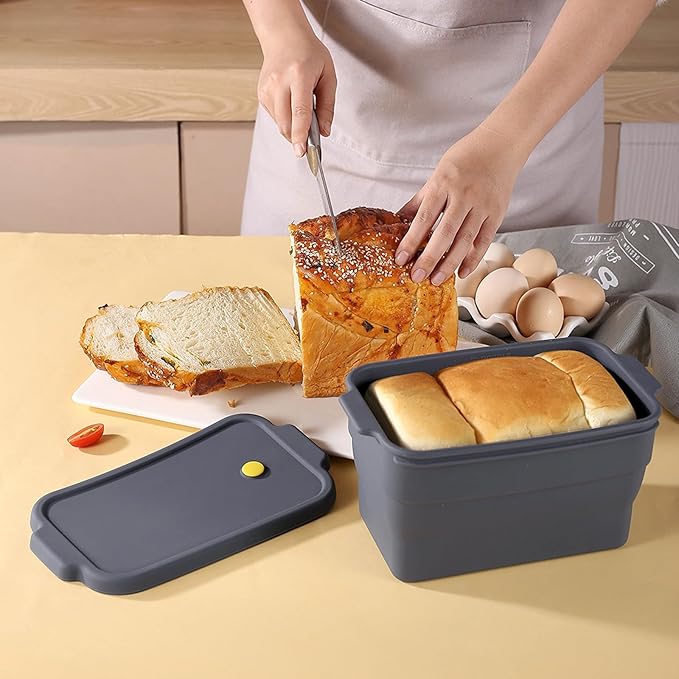 Silicone Bread Pan with Lid, Nonstick & Heat Resistant Foldable Bread Pan, Bread Mold for Baking, Bread Baking Pan, Bread Pans for Homemade Bread, Pullman Loaf Pan for Baking Bread