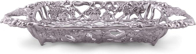 Arthur Court Metal Pyrex Glass Casserole Dish Holder Grape Pattern Sand Casted in Aluminum with Artisan Quality Hand Polished Design Tarnish-Free 21 inch Long 3 Quart Removable Glass Dish Included