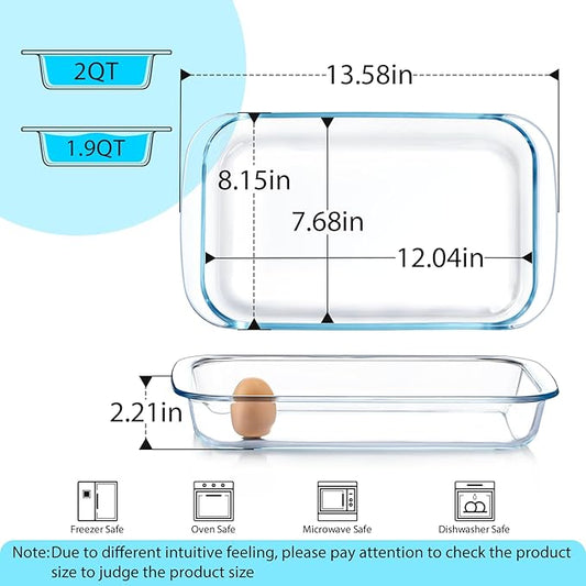 2 Quart Glass Baking Dish for Oven, Single Serving Glass Pan for Cooking Casserole Dish Rectangular Baking Pan Bakeware