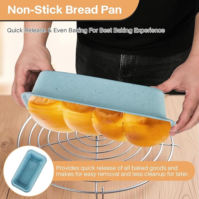 3-Piece Non Stick Bread Pans, 9x5 Inch Stackable Loaf Pan, Advanced Carbon Steel Bread Pans for Homemade Bread, Cakes, Lasagna, Sandwich - Oven-Safe & Easy Clean