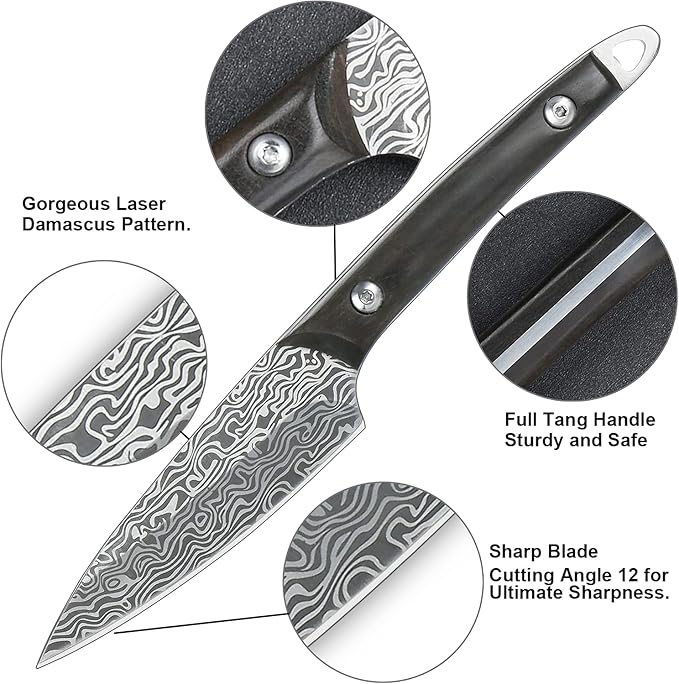 WILDMOK Fruit Knife Paring knives Stainless Steel 3.3 Inch Utility Knife Fruit and Vegetable Cutting Carving Kitchen Knife with Leather Case (B)