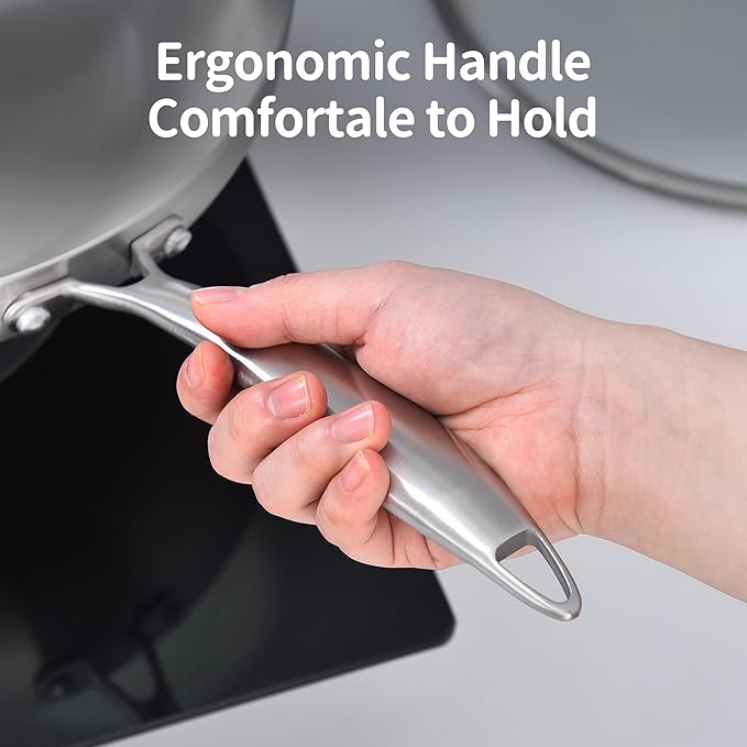 LOLYKITCH 8.5-10 Inch Tri-ply Stainless Steel Frying Pan Set with Lid,Skillets,Induction Cookware,Dishwasher and Oven Safe