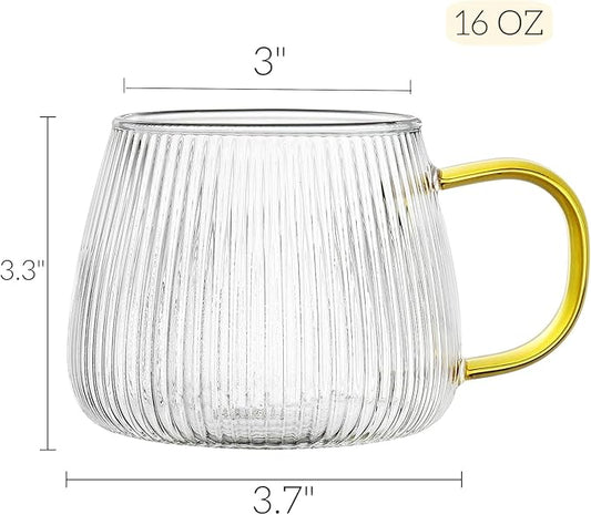 Vintage Ribbed Coffee Mugs, Set of 2 (16 oz) - Vertical Stripes Design for Hot and Cold Beverages (Set of 2)