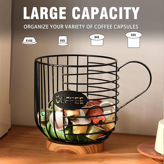 Coffee Pod Holder - Large-Capacity Metal Pod Holder, Accommodates Over 40 Espresso Capsules. Coffee Organizer, Suitable for Coffee Shops, Living Rooms, Kitchens, Bars, and Mor