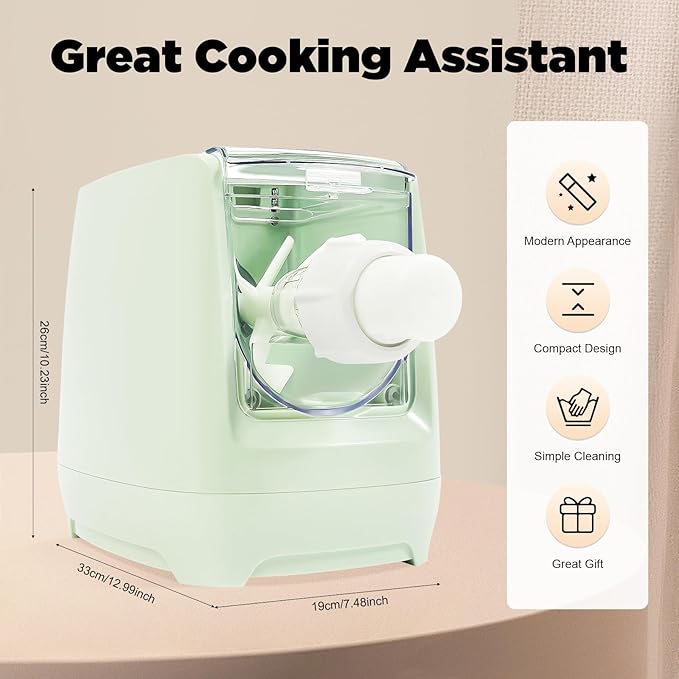 Electric Pasta Maker Machine, 260W Automatic Noodle Maker with 13 Pasta Shapes, Compact & Fast 3-Minute Pasta Machine for Home Kitchen, LED Display, Dishwasher Safe, Green