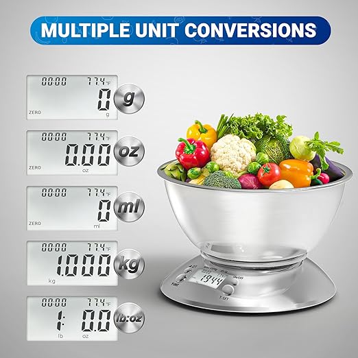 Kitchen Food Scale Digital Weight Grams and Oz,Professional Stainless Steel Digital Kitchen Food Scale 11lb/0.1oz with Bowl for Weight Loss Dieting Baking Cooking