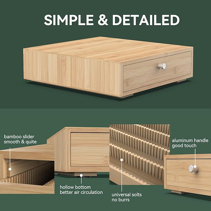 for Nespresso Vertuo Capsules (NV145) - Premium Bamboo Coffee Pod Drawer, 45 Big or 60 Small Vertuoline Pods Organizer - 13.25"Wx14"Dx3.9"H (Natural)