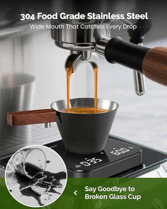 Maestri House Espresso Measuring Cup, Stainless Steel Espresso Shot Cup, Wide Mouth & V-shaped Pour Spout Coffee Mug with Handle Scale for Latte, Dirty, Americano, Cappuccino, Macchiato (Black)