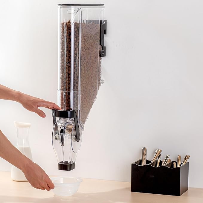 Restaurantware-Met Lux 3.4 Gallon Dry Food Dispenser, 1 Airtight Cereal Dispenser - Wall-Mounted, Single Control, 1 Black Plastic Grain Holder, For Snacks, Nuts, Or Coffee Beans