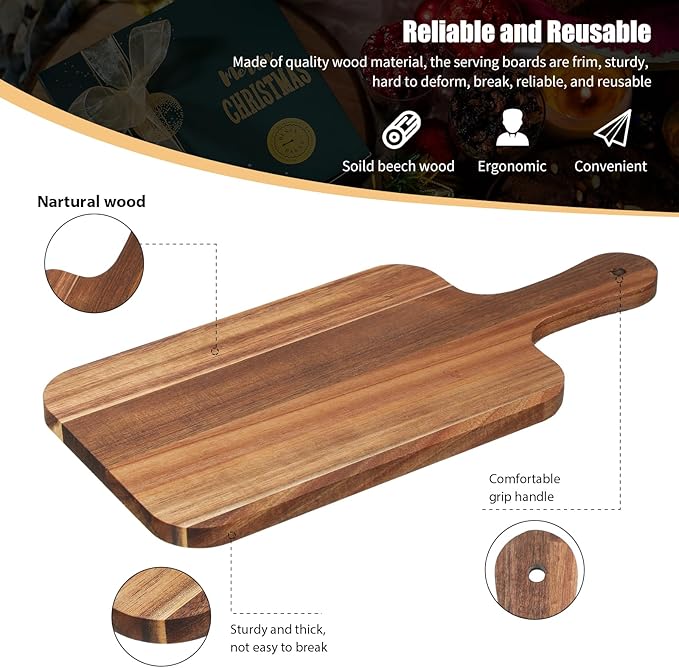 6 Pcs Cutting Board Bulk Kitchen Thicken Chopping Platter with Handles Wooden Charcuterie Serving Trays Blank Wood Boards for Engraving Wedding Housewarming(Acacia Wood,15 x 7 Inch)
