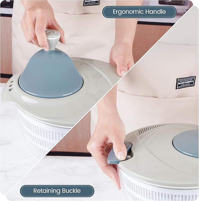 Salad Spinner, 4.3 Qt Lettuce Spinner with Double Drainage Holes, Locking Lid, BPA-Free & Non-Slip Base, Easy-Clean Vegetable & Fruit Dryer for Quick Meal Prep