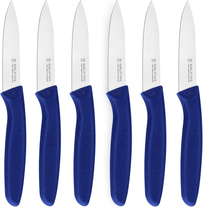 Paring Knife Set, Stainless Steel Paring Knives Set of 6,Sharp Vegetable&Fruit Knife,Small Kitchen Knife,Straight Edge Paring Knives,Ergonomic Handle Paring Knifes Set,Blue Peeling Knife