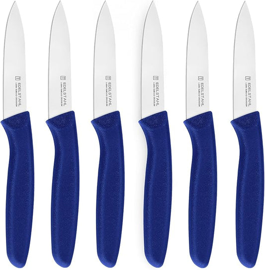 Paring Knife Set, Stainless Steel Paring Knives Set of 6,Sharp Vegetable&Fruit Knife,Small Kitchen Knife,Straight Edge Paring Knives,Ergonomic Handle Paring Knifes Set,Blue Peeling Knife