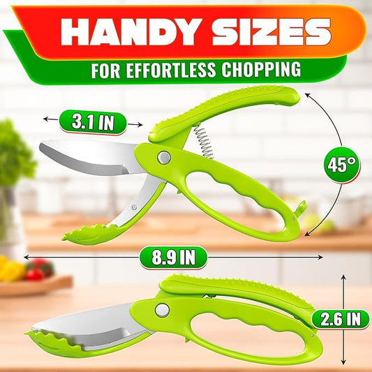 Salad Scissors for Chopped Salad – Multiblade Food Scissor Chopper With Spring-Loaded System & Anti-Slash Head for Fast Double Cutting – 8.9" Handy Size Lettuce Chopper, Stainless Steel Blades