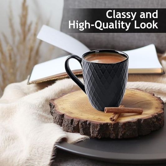 MIAMIO - Coffee Mugs set of 6 / Coffee Cups - 6 x 14 Oz Ceramic Mugs - Large Coffee Mugs - Microwave & Dishwasher safe - Palmanova Collection (Black)