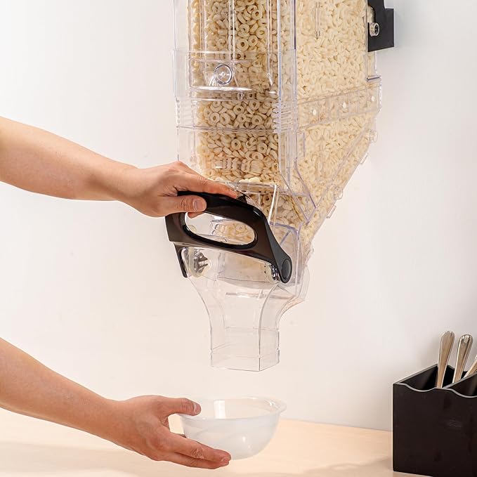 Restaurantware-Met Lux 5 Gallon Dry Food Dispenser, 1 Airtight Cereal Dispenser - Wall-Mounted, Single Control, 1 Black Plastic Grain Holder, For Snacks, Nuts, Or Coffee Beans