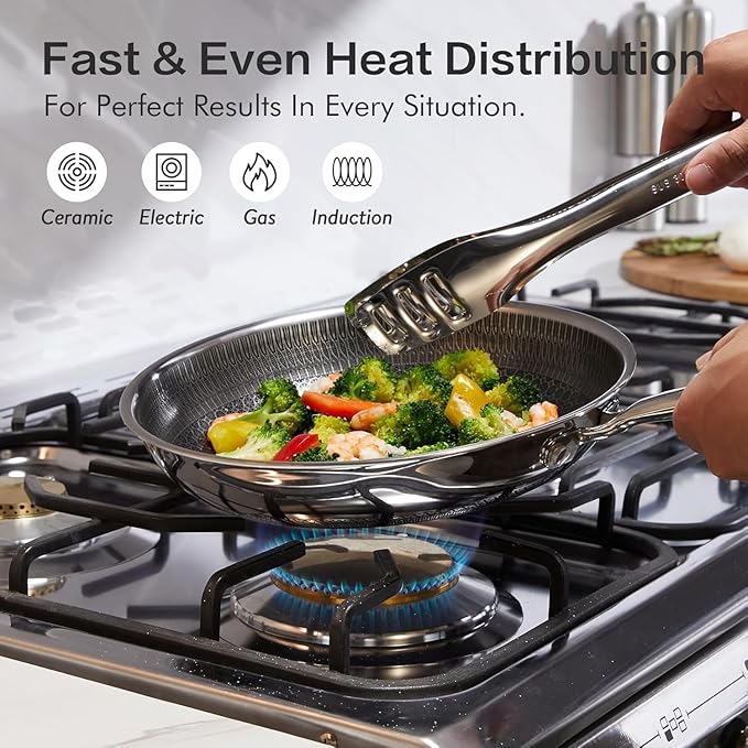 Cookware Sets, 15 Piece Tri-play Non-stick Set Hybrid Frying Pans, Sauce pan, Saute Pan,Casserole with Basket and Lids, Stay-Cool Handles, Oven, Dishwasher