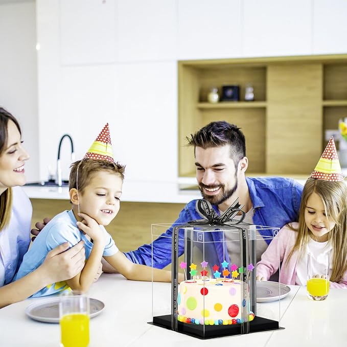 8x8x9Inch Clear Cake Box 8Pcs Tall Cake Box Clear Cake Boxes Treat Boxes Cake Transport Container Tall Cake Carrier Cake Carriers for Transport CLEAR Gift Box Display Case cajas para pasteles Black