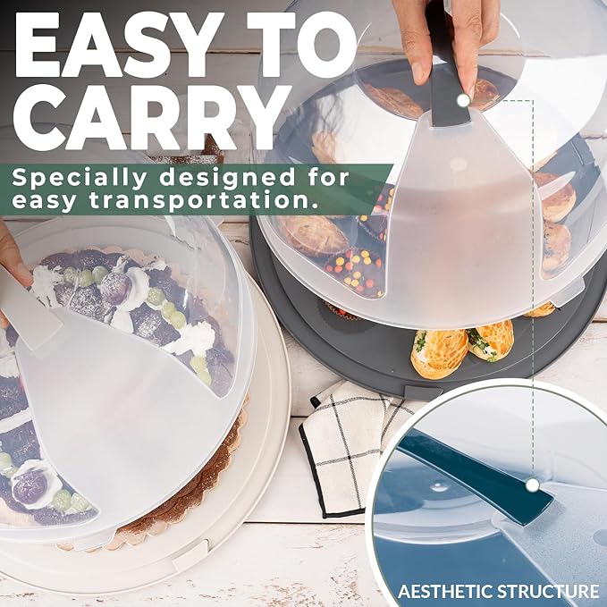 13 Inch Cake Carrier with Locking Lid and Handle, Stylish Big Round Container for Kitchen Storage, BPA Free Stand, Plastic Holder for Transporting, Donuts, Cupcakes, Pies (Navy Blue, Set of 1)