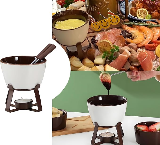 Chocolate Melting Pot Set, Fondue Cup for Person or Family, Tealight Cheese Chocolate Butter Warmer Set, Melting Cup Set with 2 Forks
