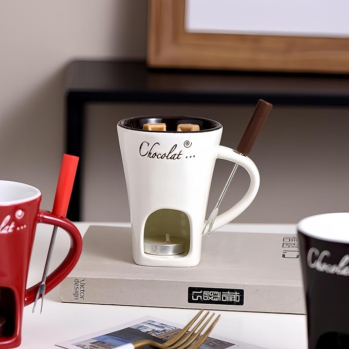 Chocolate Melting Mug Cheese Candy Mini Fondue Pot With Forks