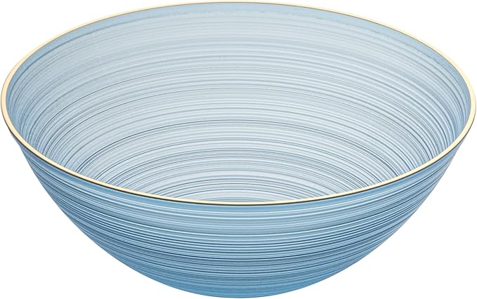 Restaurantware Plastic Bowls 20 Pcs 16 oz Gold Rimmed Disposable Soup Bowls Heavy-Duty Blue Translucent Rippled Dinnerware Containers for Party, Desserts, Salads, Snacks, and Catering
